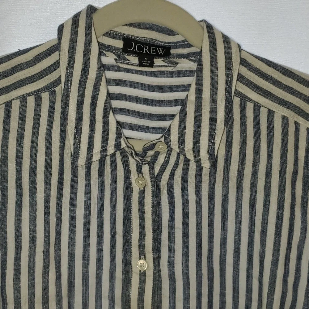 J. Crew Capitaine Linen Shirt, Blue Stripe, Size M - Picture 5 of 7